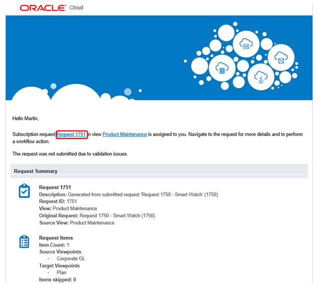 capture d'écran présentant une notification par courriel avec un message concernant une erreur de validation