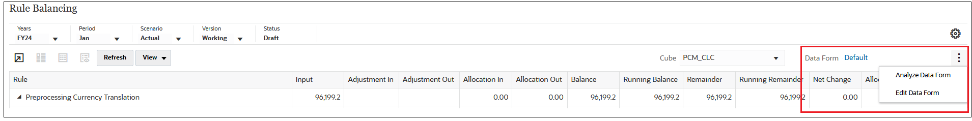 Page Equilibrage de r&egrave;gle affichant les options Analyser le formulaire de donn&eacute;es et Modifier le formulaire de donn&eacute;es