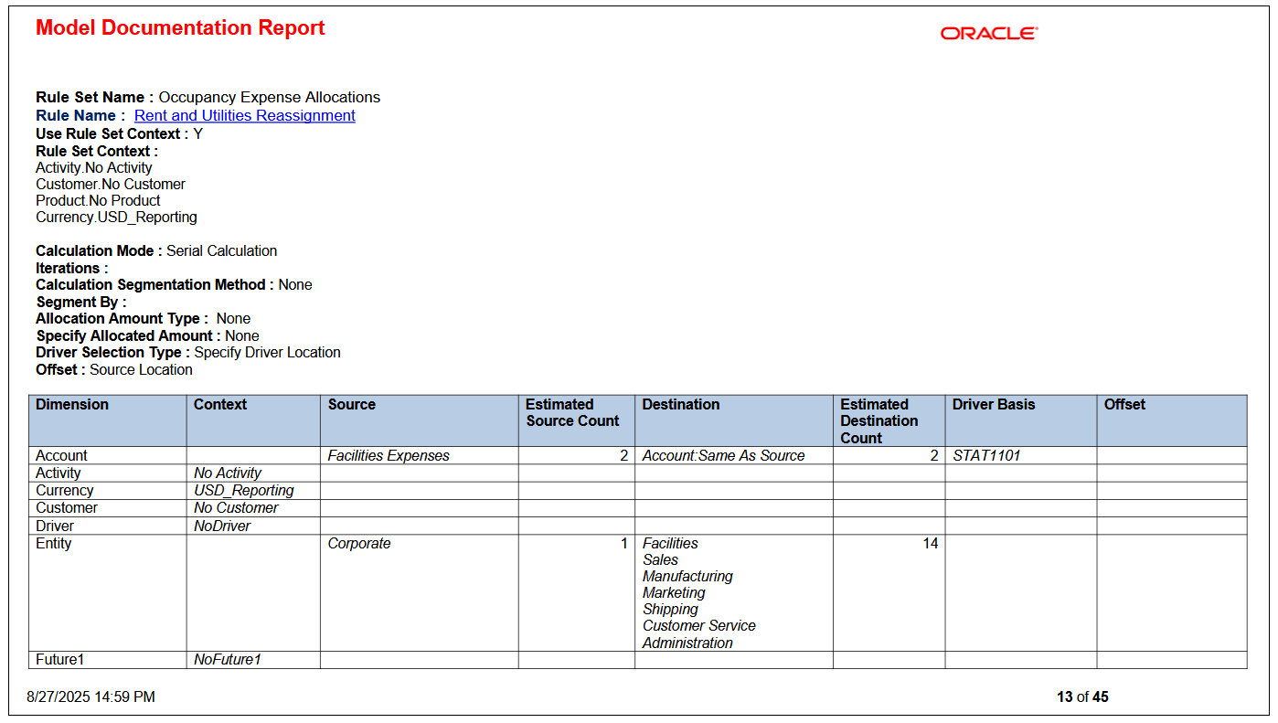 D&eacute;tails sur la r&egrave;gle d'allocation Rent and Utilities Reassignment