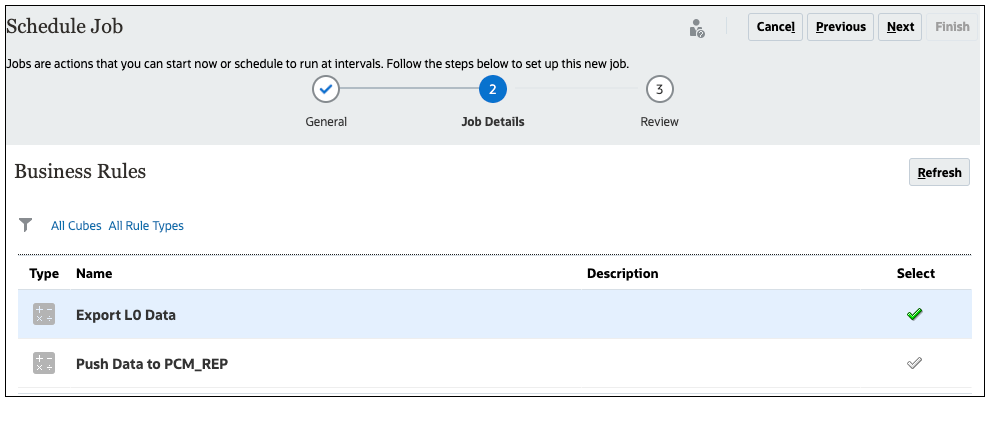 Page Planifier les jobs avec des exemples de règles métier