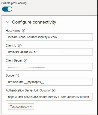 Ecran d'ajout des détails de configuration et de test de la connectivité