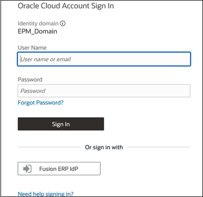 Se connecter &agrave; l'ERP &agrave; l'aide du fournisseur d'identit&eacute;s Fusion ERP en bas