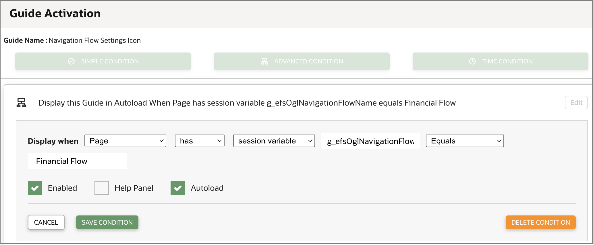 Condition d'activation : flux de navigation