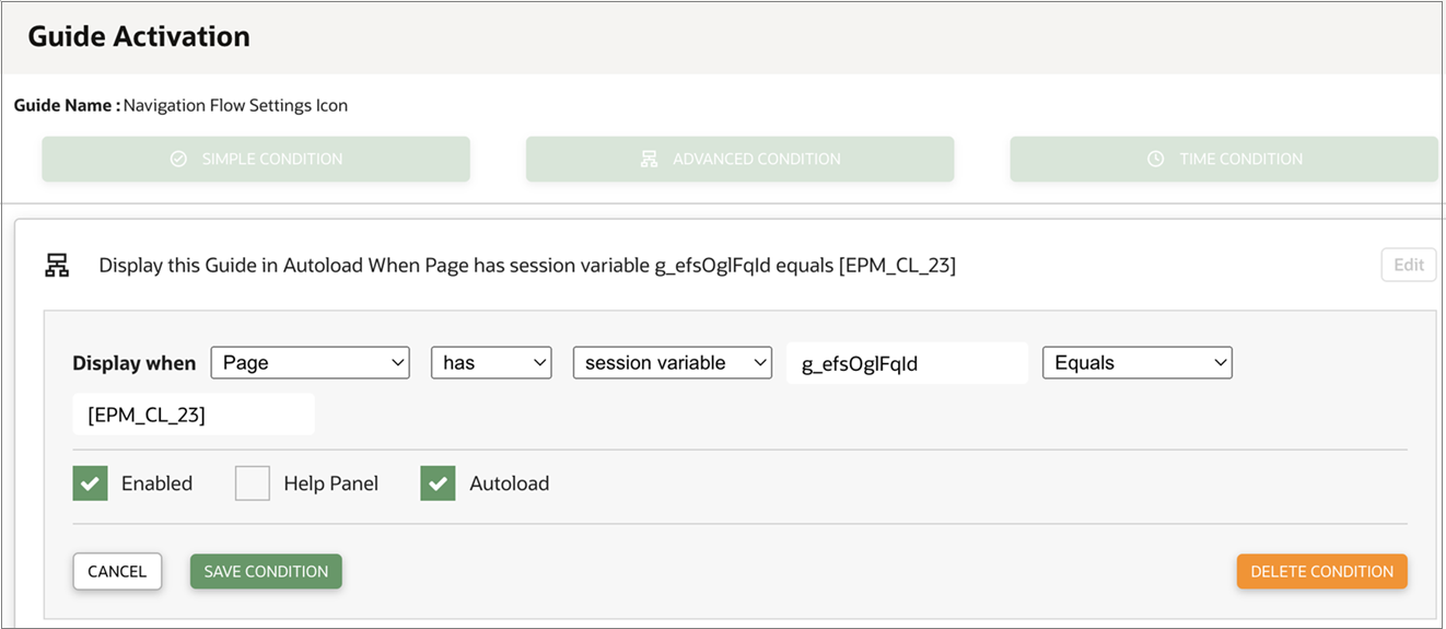Condition d'activation : ID de page