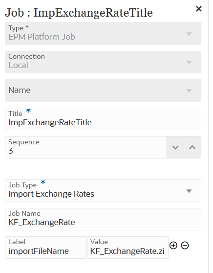 Image représentant les paramètres de job de type Importer les taux de change.