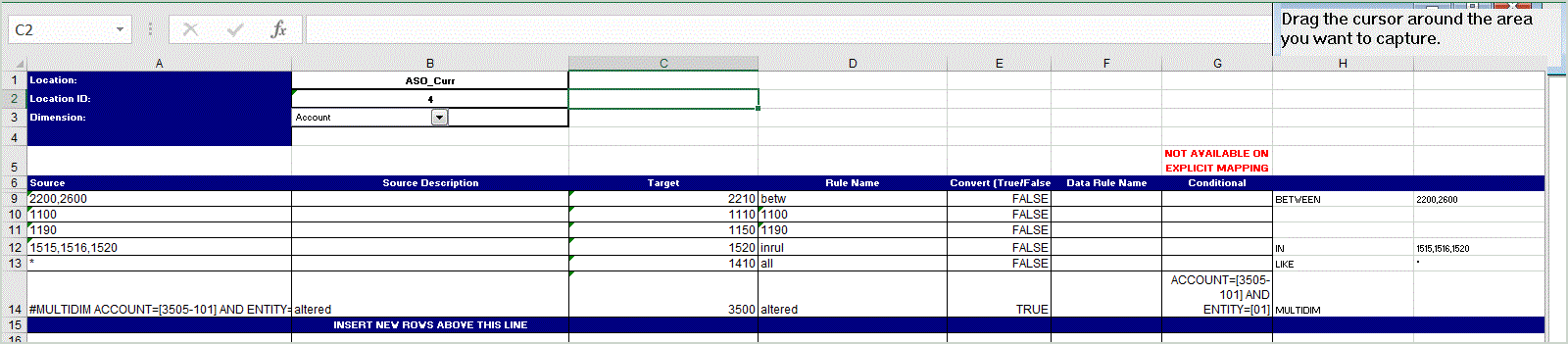 Image présentant les mappings exportés dans Excel.