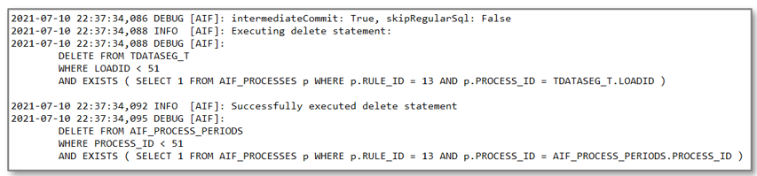 Image représentant le nettoyage des tables TDATASEG_T et AIF_PROCESS_PERIODS.