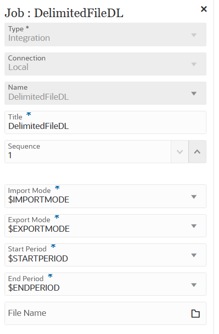 Image représentant les paramètres de job de type Intégrations.