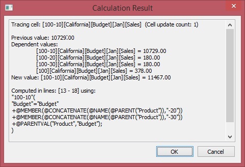 Boîte de dialogue Résultat du calcul contenant des informations détaillées sur le calcul qui a été exécuté.