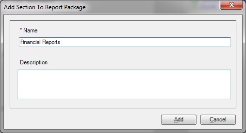 Boîte de dialogue Ajouter une section au package de rapports.