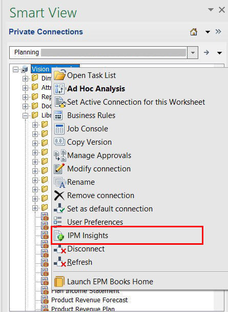 Option IPM Insights dans le menu qui apparaît lorsque l'utilisateur clique avec le bouton droit de la souris sur le nom de l'application Option IPM Insights dans le menu qui apparaît lorsque l'utilisateur clique avec le bouton droit de la souris sur le nom de l'application