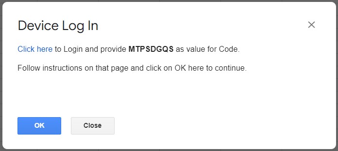 Affiche la boîte de dialogue Connexion à l'appareil avec un code