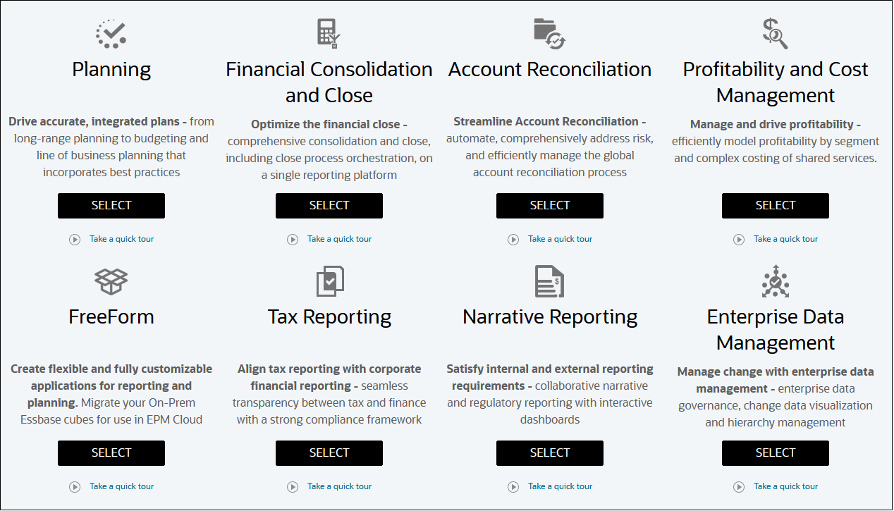 Page de destination EPM Enterprise Cloud