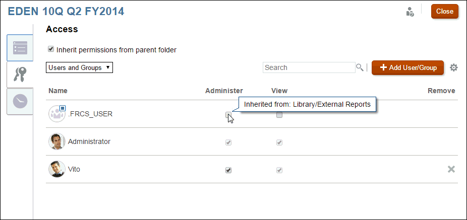 Lorsque vous pointez sur l'autorisation sélectionnée, le chemin d'accès à l'autorisation s'affiche.