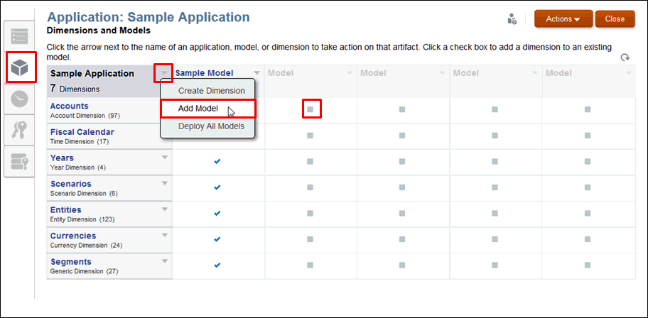 Dans l'onglet Dimensions et modèles, sélectionnez la liste déroulante depuis le nom de l'application, puis sélectionnez Ajouter un modèle.