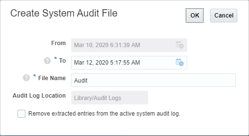 Sélectionnez l'horodatage de fin pour l'audit système.