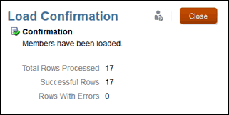 Le message de confirmation indique que le chargement est terminé.