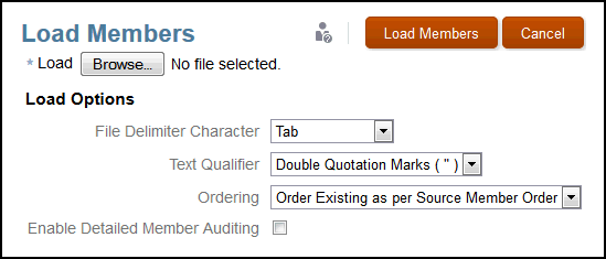 Accédez au fichier de chargement formaté et sélectionnez les options de chargement.