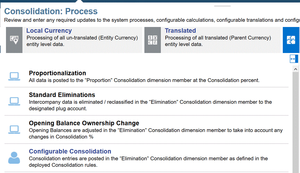 Ecran Règles de consolidation