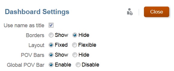 Option contextuelle des paramètres du tableau de bord