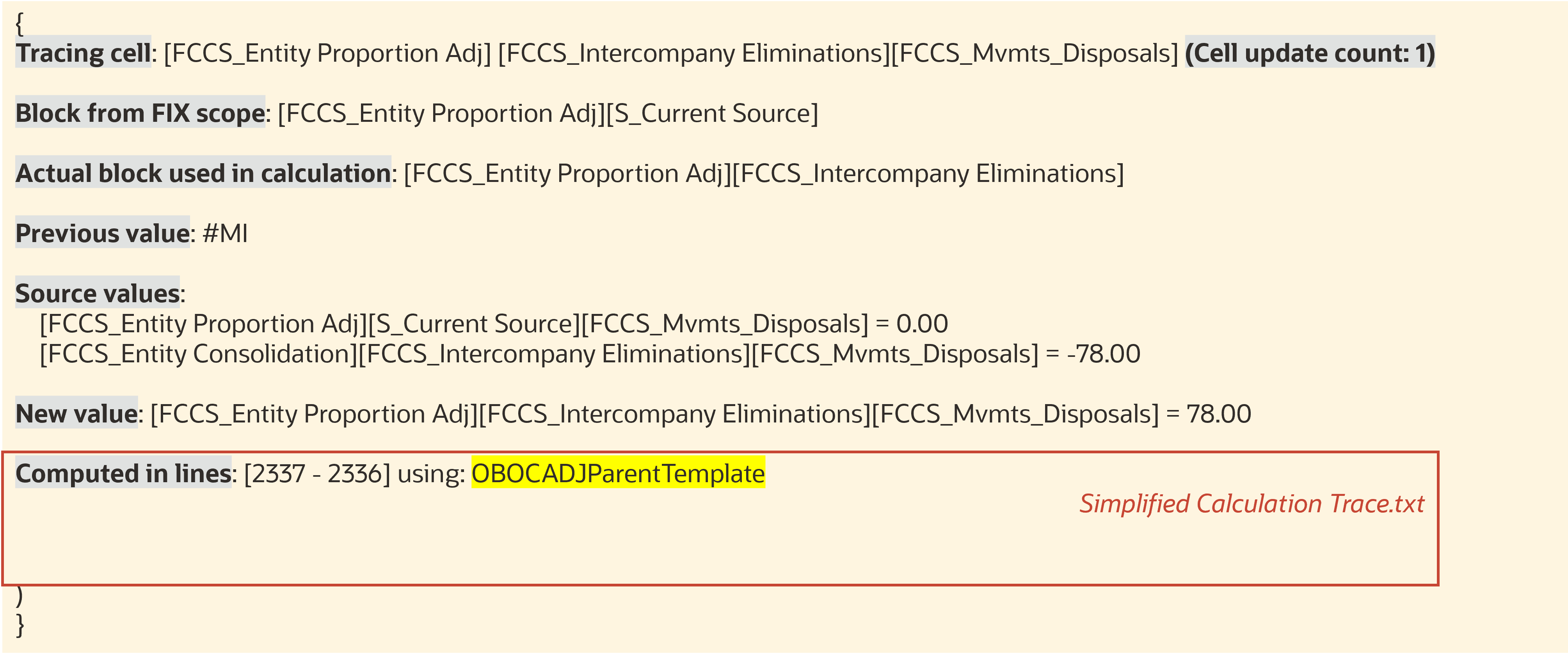 Trace du calcul simplifiée