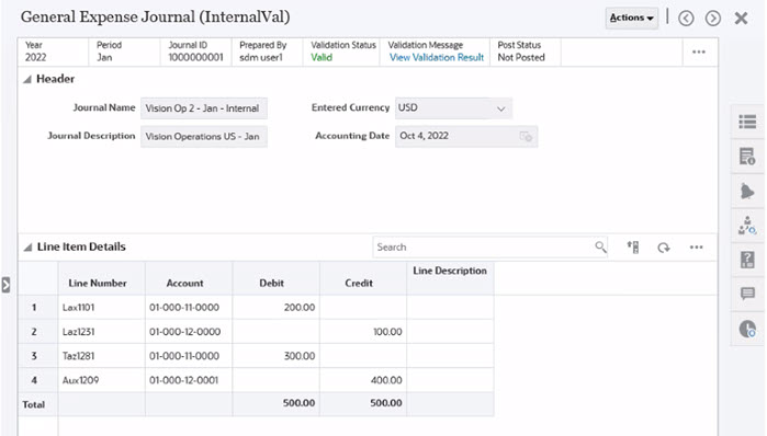 Statut de validation - Actions du journal