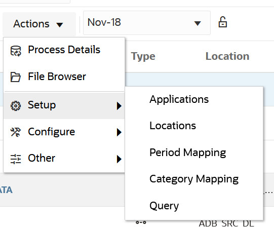 Image repr&eacute;sentant les options de la liste d&eacute;roulante des actions Configuration.