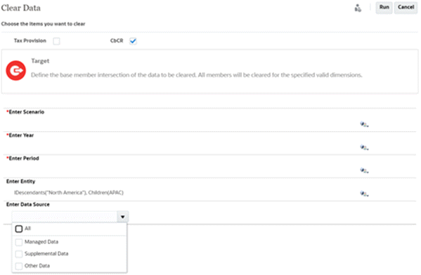 Sélection des options Effacer les données