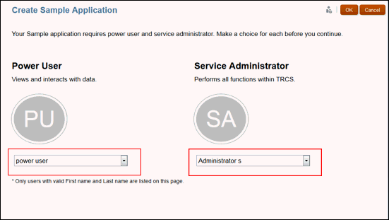 Sélectionnez le super utilisateur et l'administrateur de service, puis cliquez sur OK.