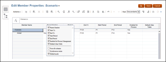 Options d'affichage de membre