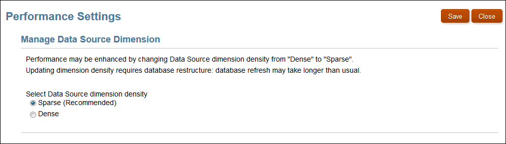Paramètres de performances de la dimension Source de données