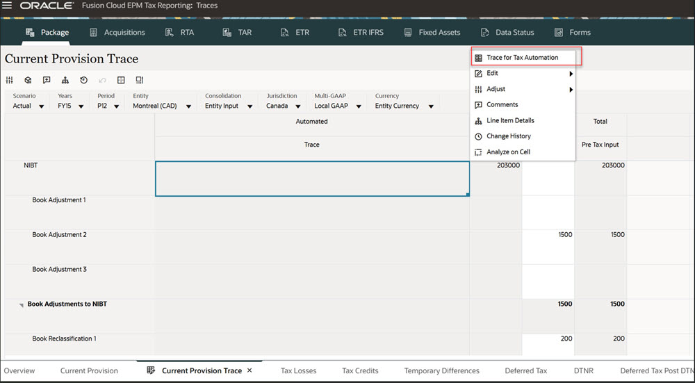 Trace pour l'automatisation des taxes Trace pour l'automatisation des taxes