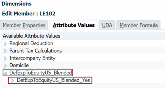 Application de l'attribut personnalisé DefExpToEquityUS_Blended au membre Entité