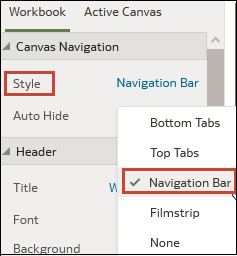 Option de style de navigation par canevas