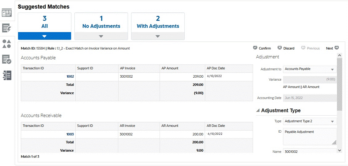 screenshot delle corrispondenze suggerite