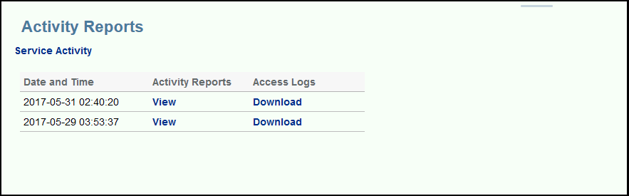 Screenshot di Report attività con accesso da Servizi