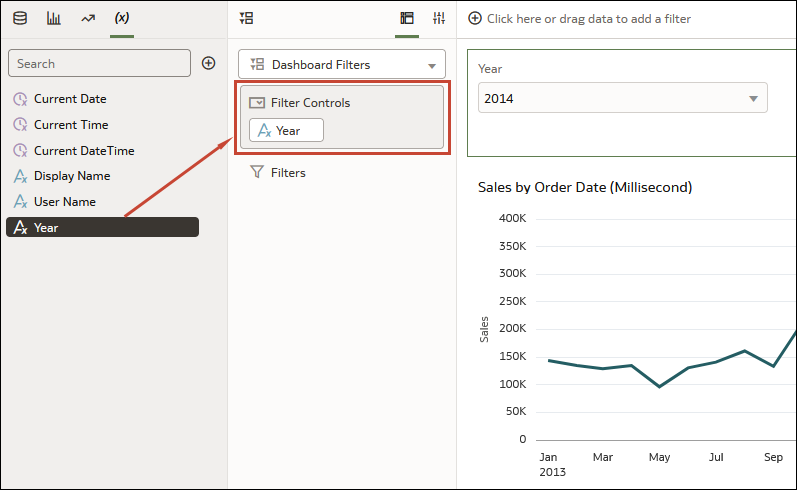 Parametro sul controllo di filtro del dashboard