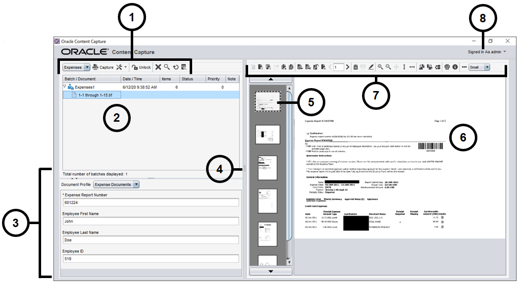 Identifica gli elementi dell'interfaccia del client di Content Capture