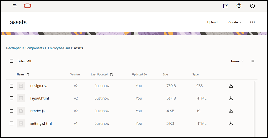Cartella Asset del layout del contenuto