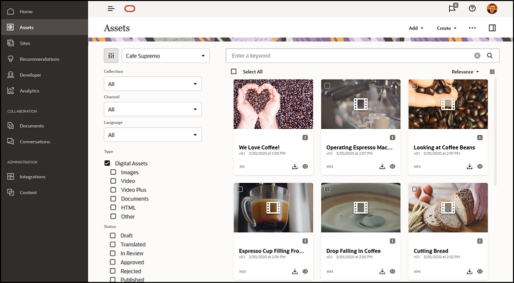 Pagina degli asset di un repository