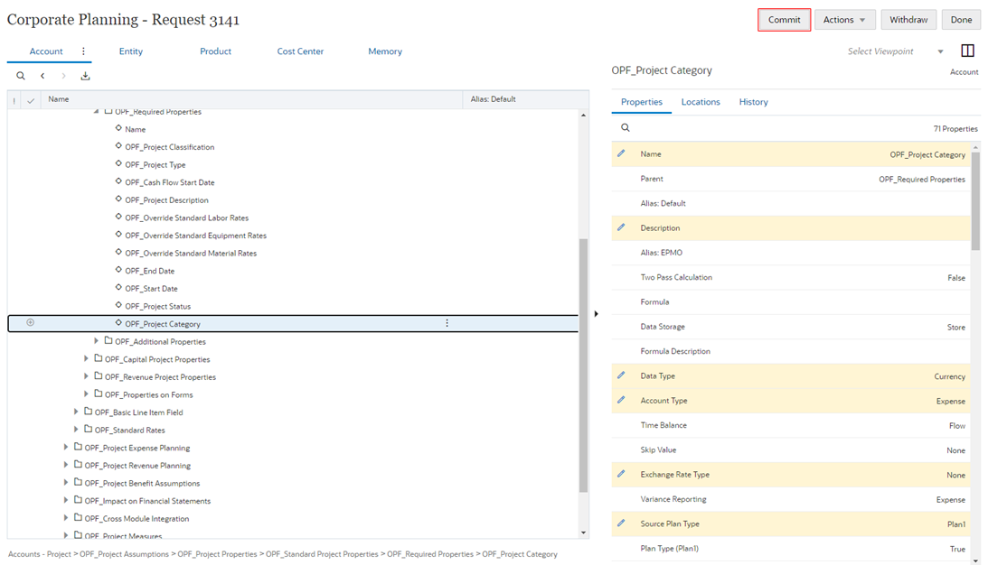 Screenshot che visualizza il pulsante Commit