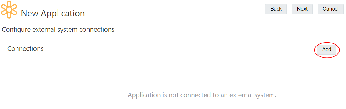 screenshot che mostra il pulsante Aggiungi per le informazioni di connessione