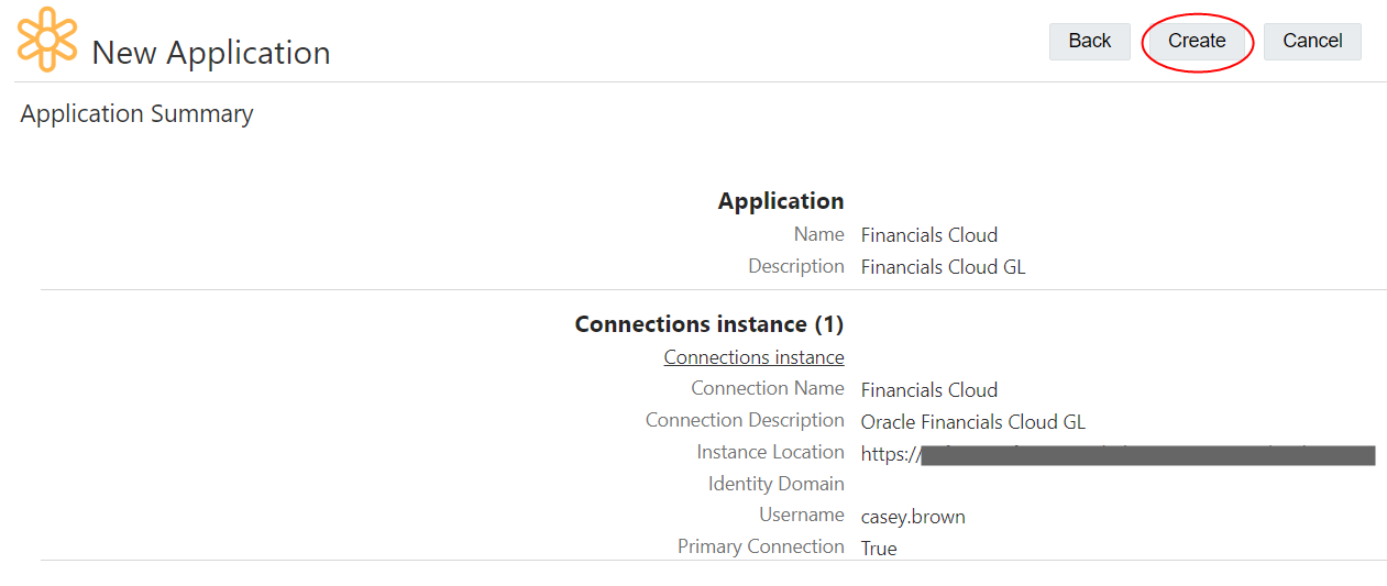 screenshot che mostra la schermata Riepilogo applicazioni con il pulsante Crea evidenziato