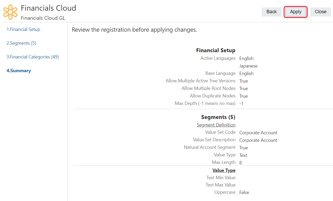 screenshot che mostra la schermata di riepilogo registrazioni