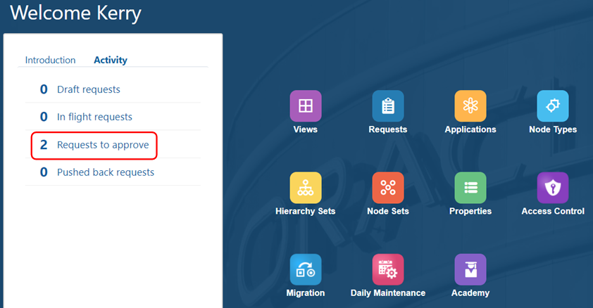 screenshot che mostra l'elenco Attività contenente due richieste da approvare