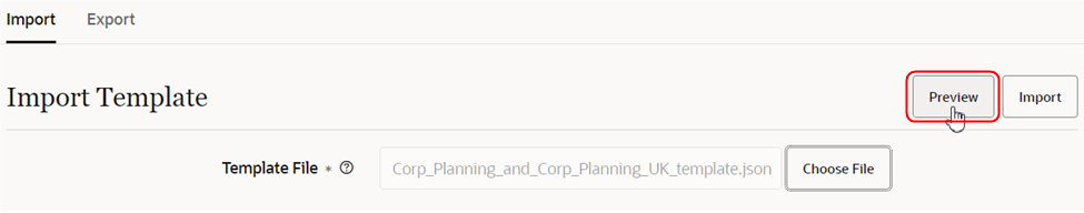 importazione del file template importazione del file template