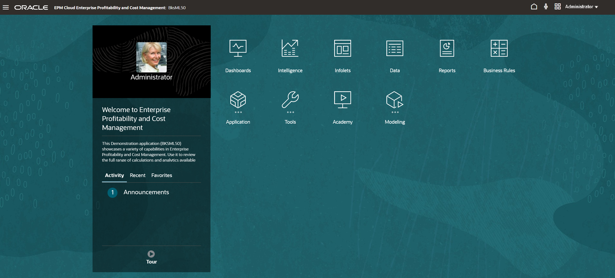Pagina Home di esempio con l'esperienza utente Redwood visualizzata