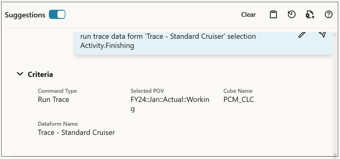 Agente PCM che mostra una traccia per uno Standard Cruiser con una selezione Activity.Finishing