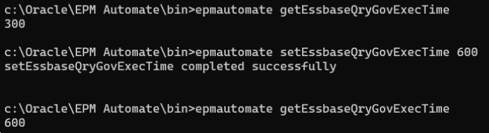 Output di esempio del comando getEssbaseQryGovExecTime