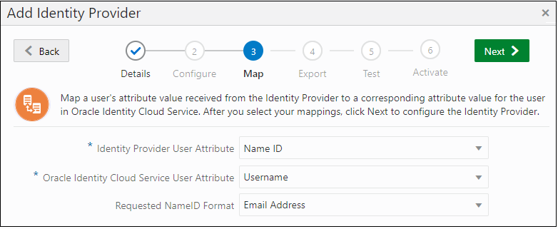 Schermata Aggiungi provider di identità: mappa